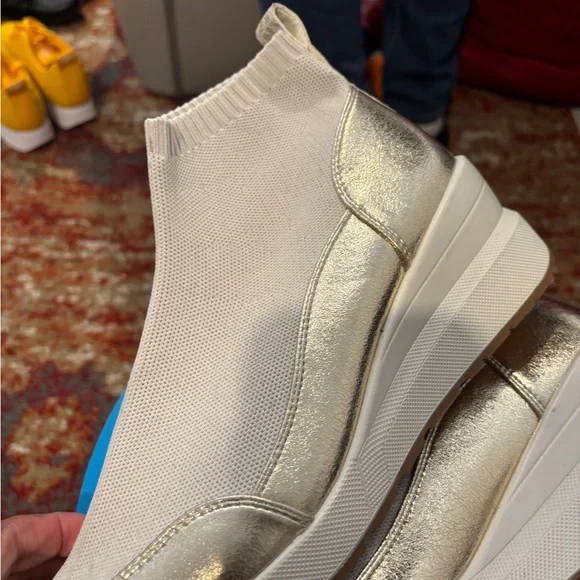 Michael Kors Gold and Cream Knit Sneakers - Picture 4 of 5